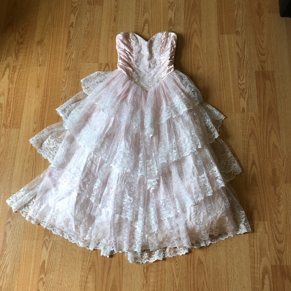 Vintage Dresses & Skirts - Vintage 1980's prom dress flared ruffled blush
